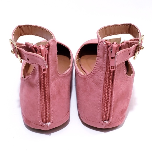 Qupid Faux Suede Pink Ankle Ballet Flats - Picture 5 of 7